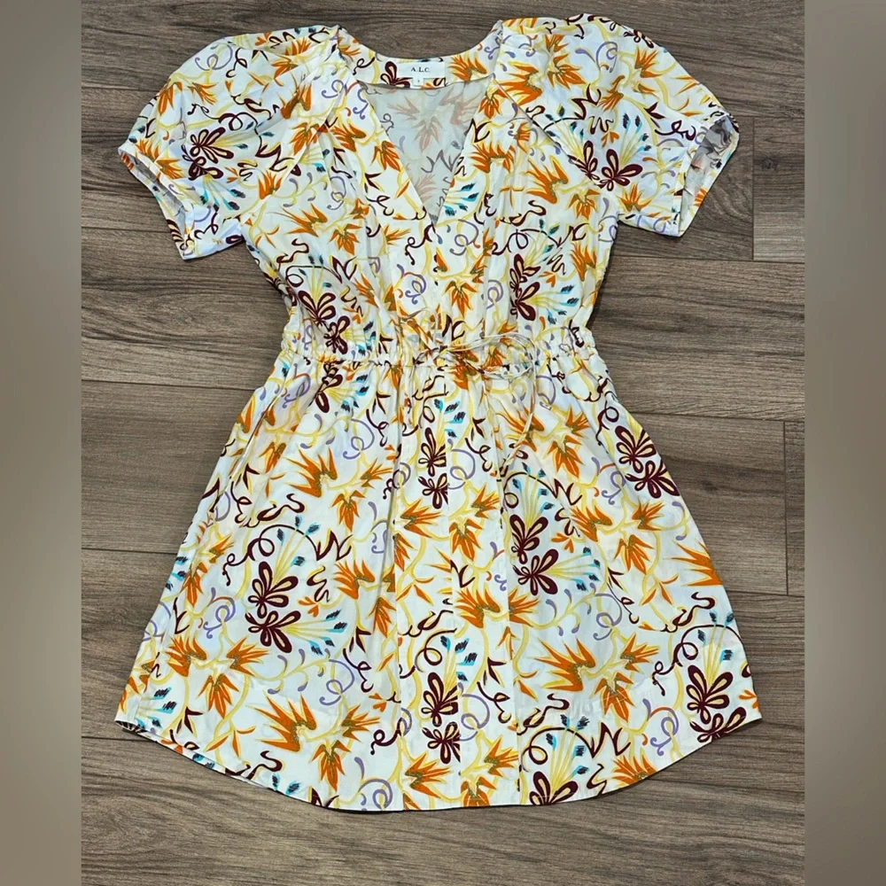 NWOT A.L.C. Mia Cotton Yellow and White Floral Dress Size 2 - Picture 4 of 11